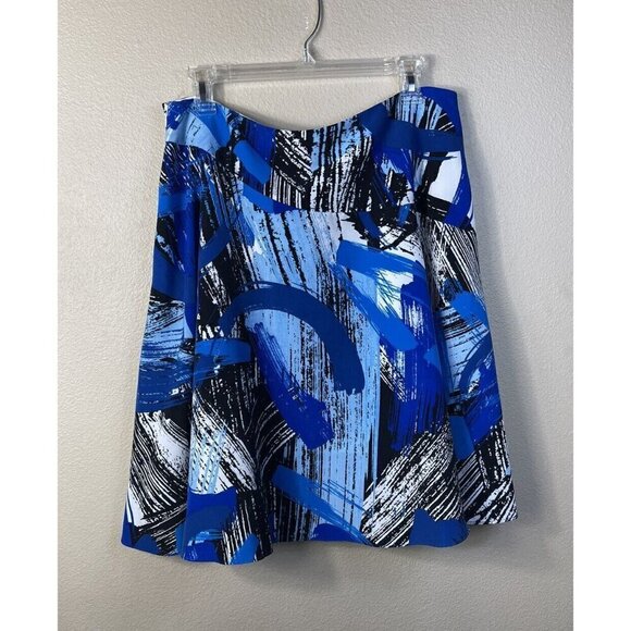 Vince Camuto Abstract Bright Blue White Black Print A Line Skirt Size 10 Lined - Picture 5 of 10